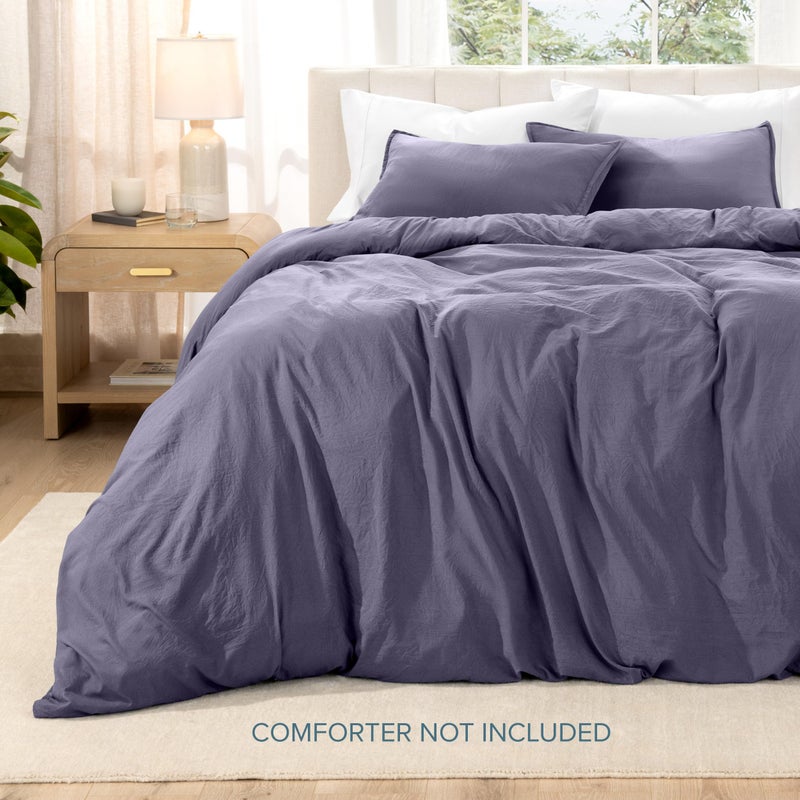 Bare Home Microfiber Duvet Cover Set - Ultra Soft Washed Microfiber - Oversized Queen Size - Linen-Like Look - Easy Care - Breathable Fabric - Our Softest Duvet Cover Set (Dusty Purple) - Image 3